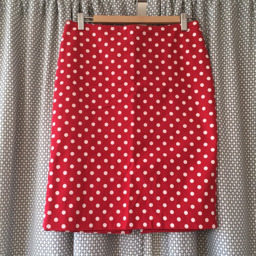 Talbots red polka dot pencil skirt